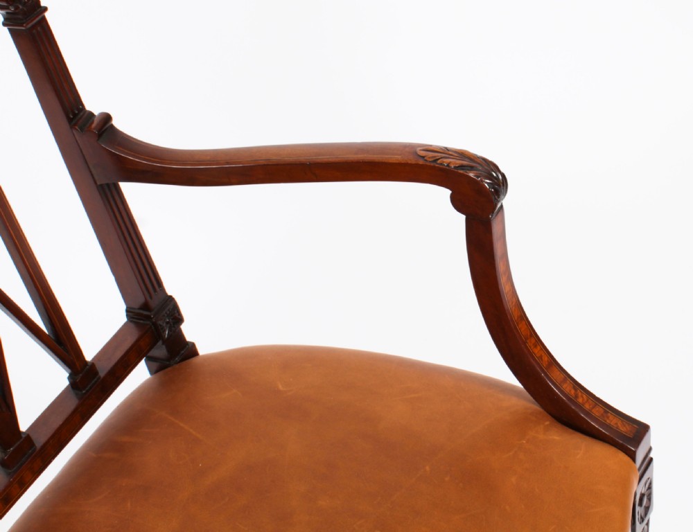 Antique Pair Sheraton Revival Satinwood Banded Arm Chairs 19th Century
 View XV