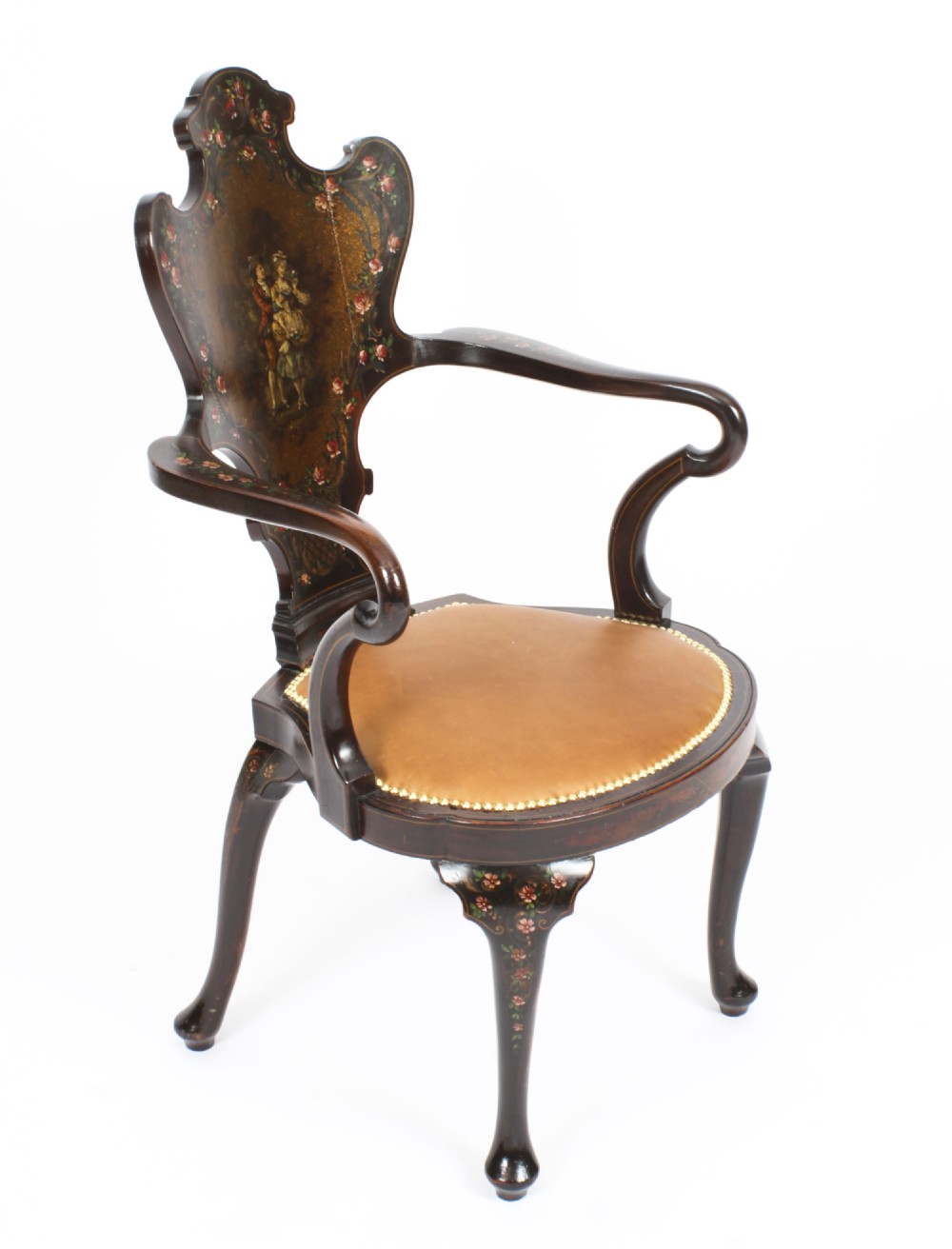Antique French Vernis Martin Salon Open Armchair Druce & Co 19th Century

