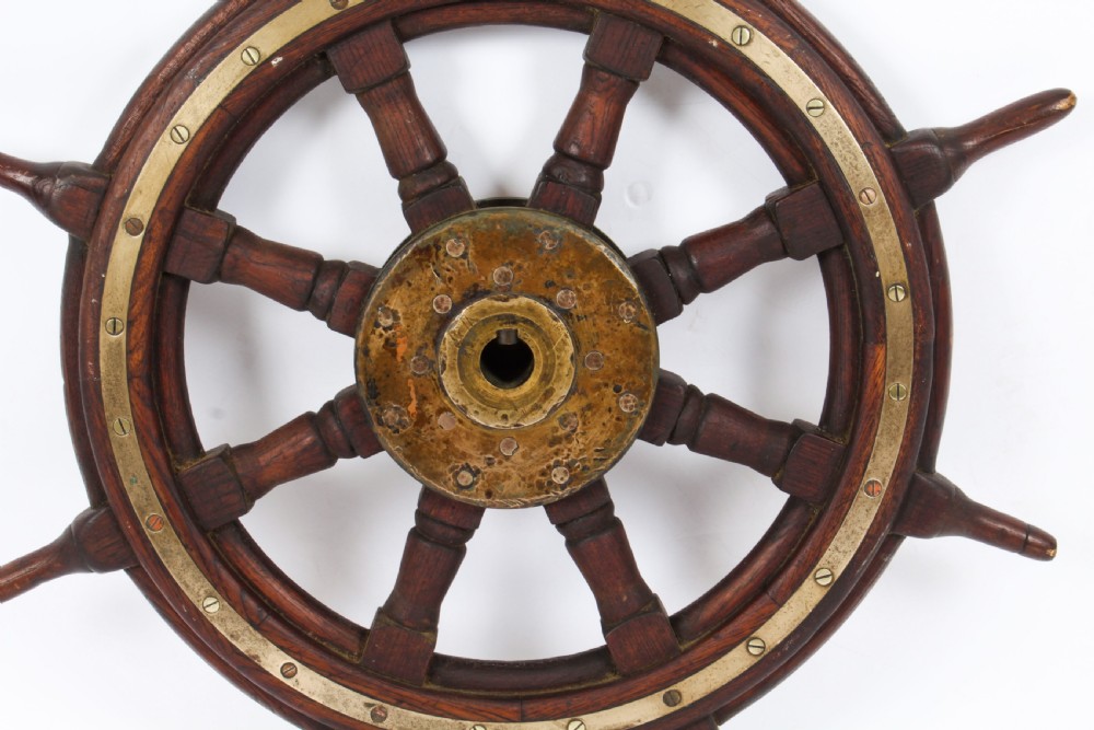 Antique 74cm Oak and Brass Set 8-Spoke Ships Wheel C 1880 19th Century
 View VI