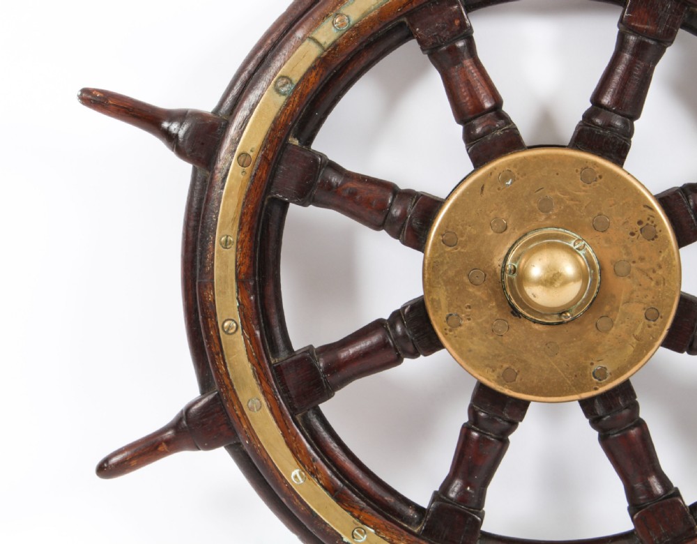 Antique 74cm Oak and Brass Set 8-Spoke Ships Wheel C 1880 19th Century
 View VII