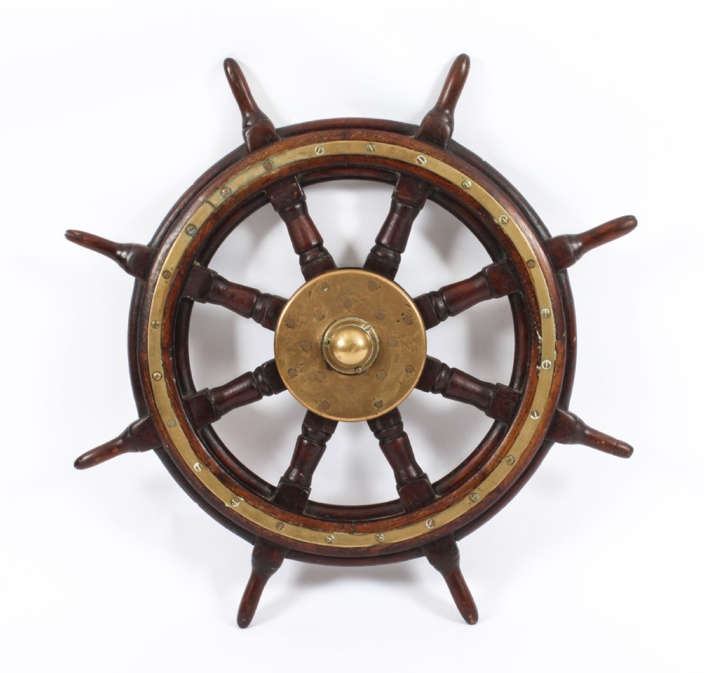 Antique 74cm Oak and Brass Set 8-Spoke Ships Wheel C 1880 19th Century
 View VIII