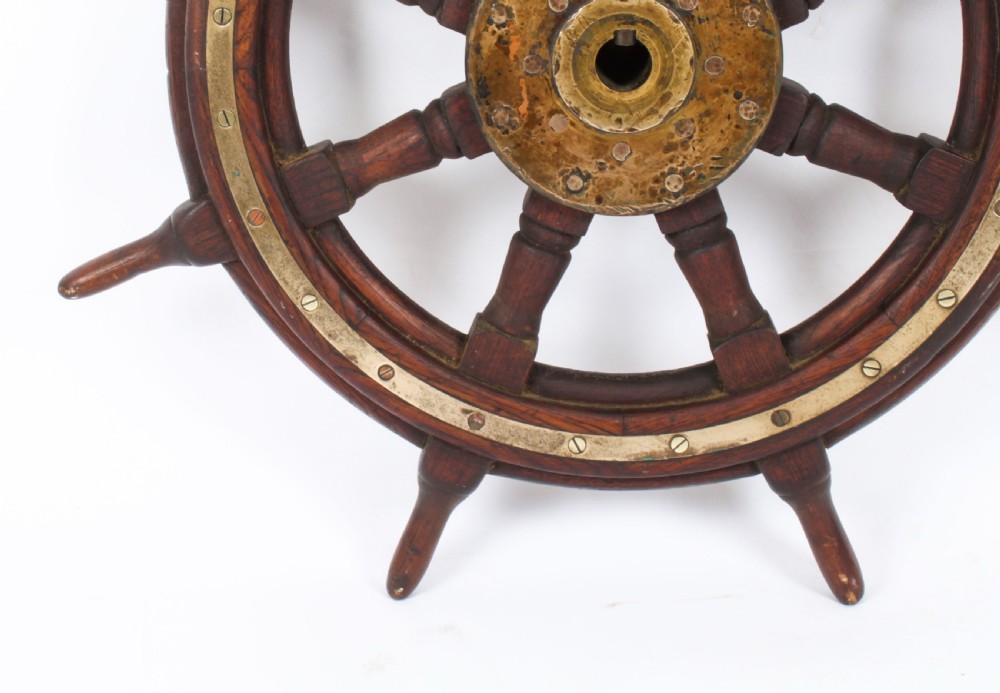 Antique 74cm Oak and Brass Set 8-Spoke Ships Wheel C 1880 19th Century
 View XI