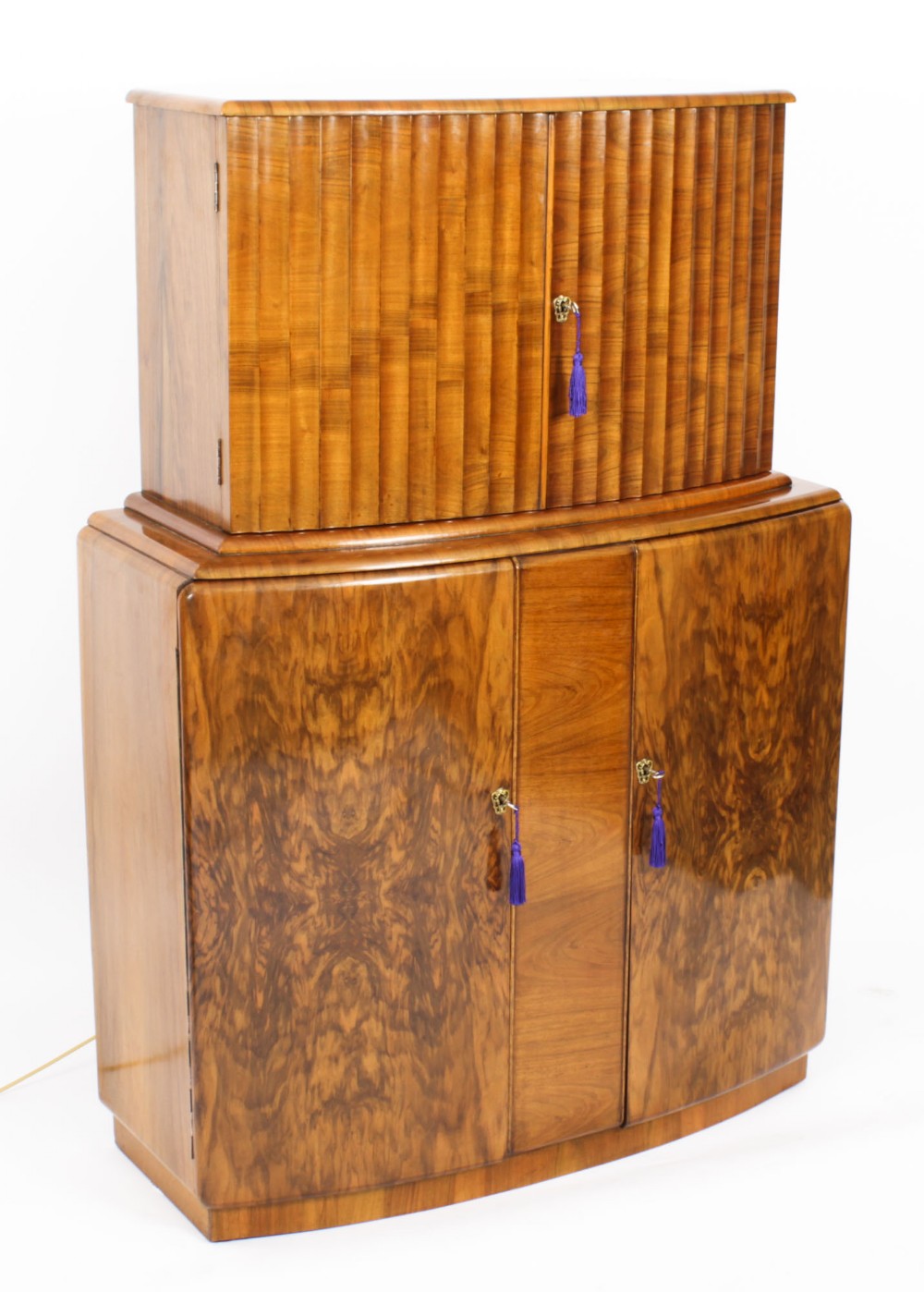 Antique Art Deco Burr Walnut Half Moon Cocktail Bar c.1920
