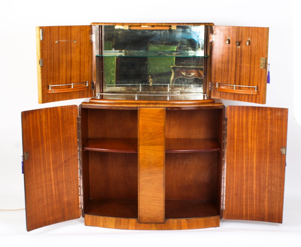 Antique Art Deco Burr Walnut Half Moon Cocktail Bar c.1920
 View XVIII