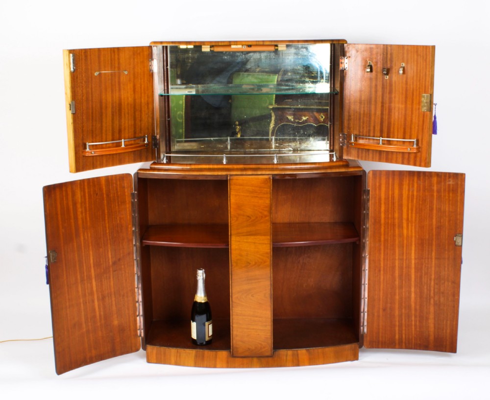 Antique Art Deco Burr Walnut Half Moon Cocktail Bar c.1920
 View XXV