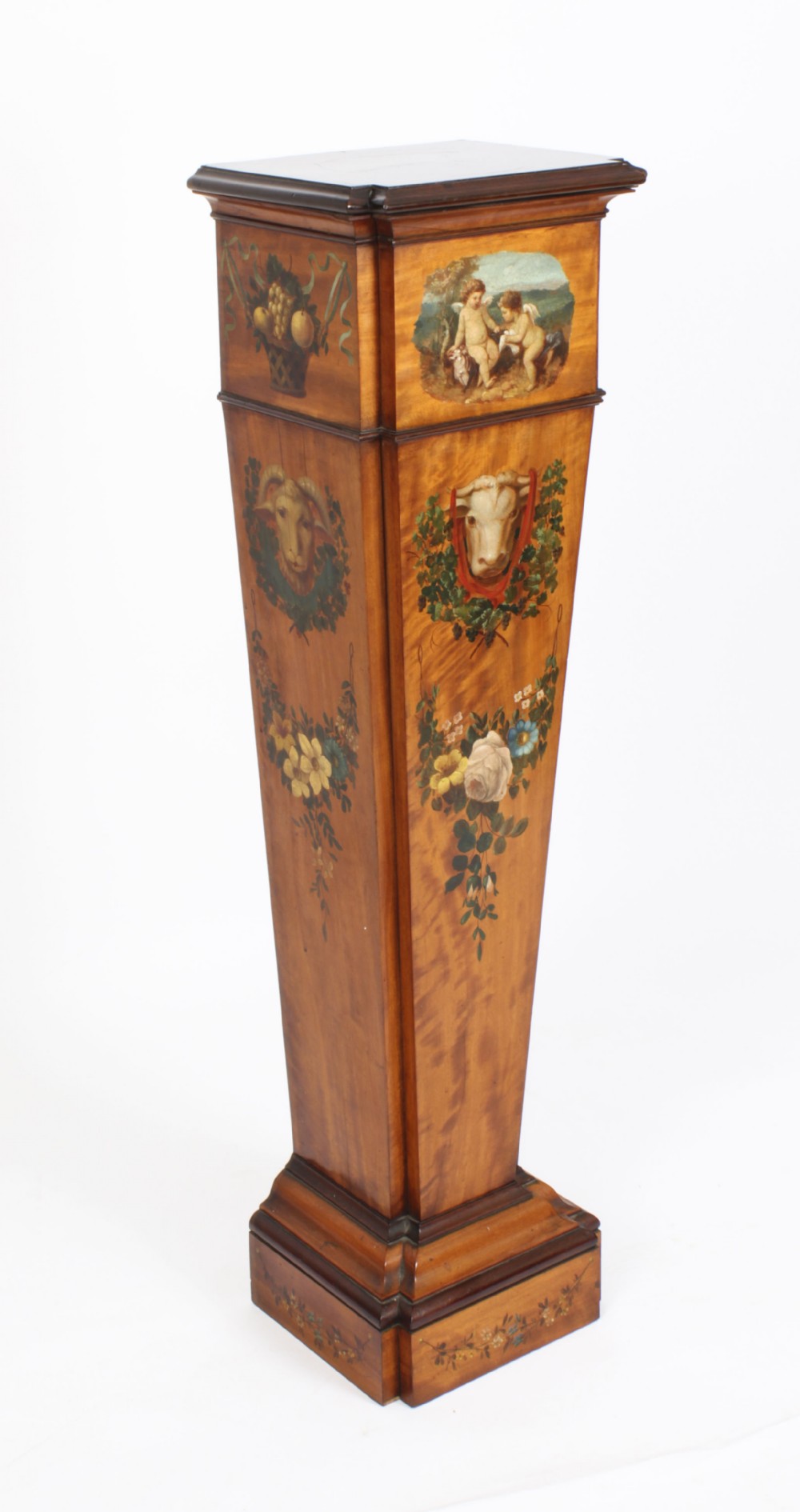 Antique Edwardian Inlaid & Painted Satinwood Pedestal Stand 19th C

