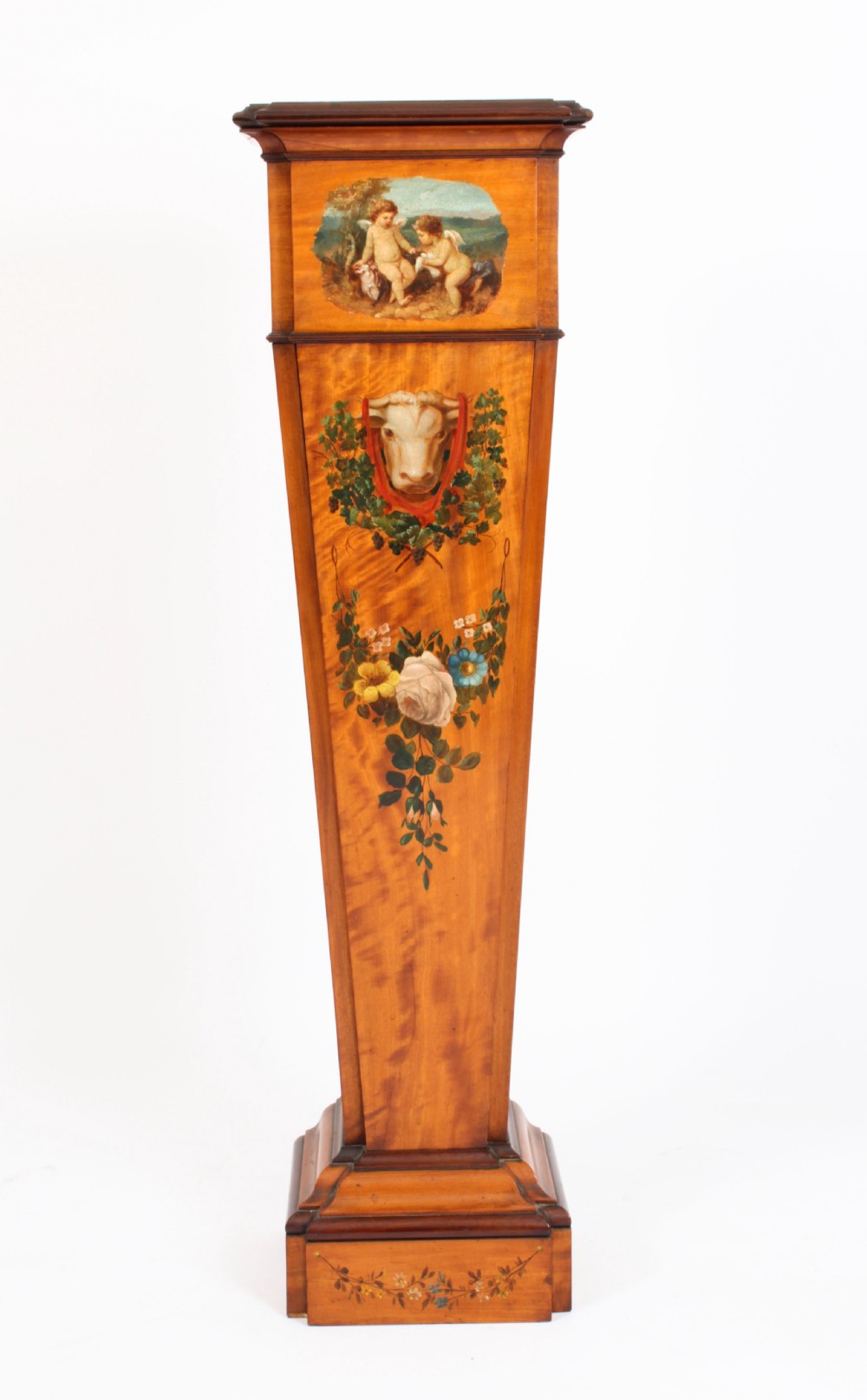 Antique Edwardian Inlaid & Painted Satinwood Pedestal Stand 19th C
 View III