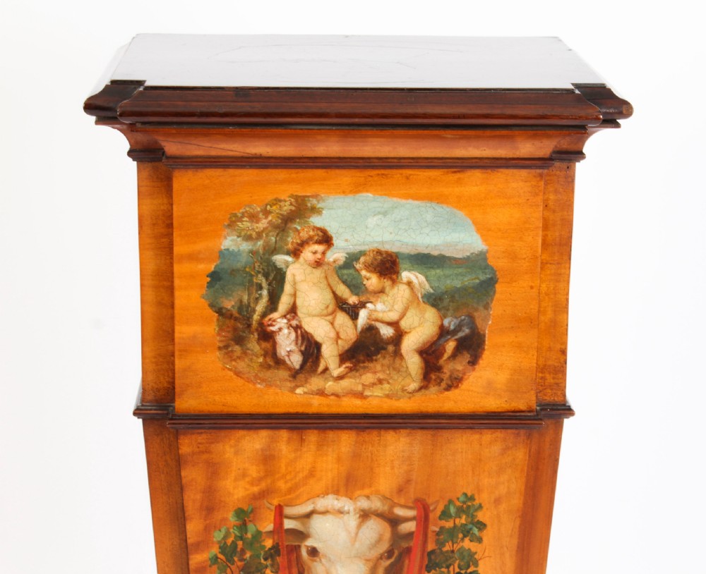 Antique Edwardian Inlaid & Painted Satinwood Pedestal Stand 19th C
 View V