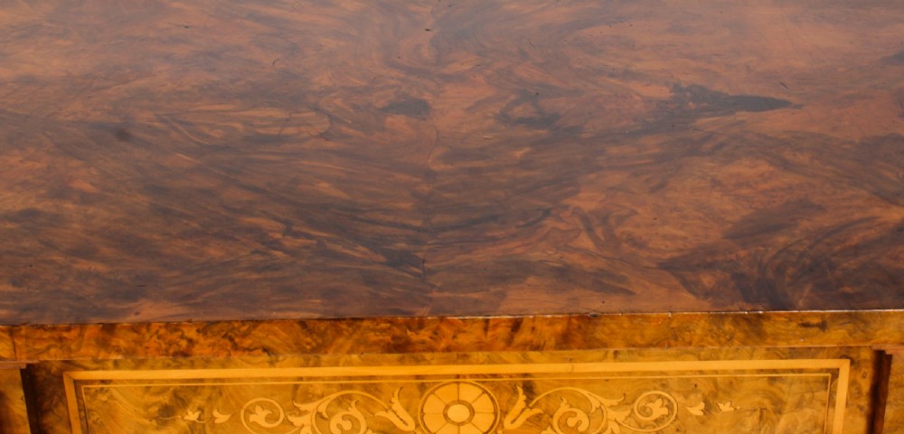 Antique Victorian Burr Walnut & Inlaid Breakfront Open Bookcase 19th C
 View VIII