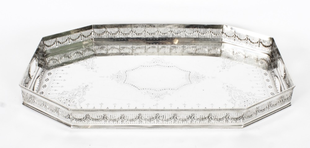 Antique Victorian Silver Plated Gallery Tray Circa 19th Century
