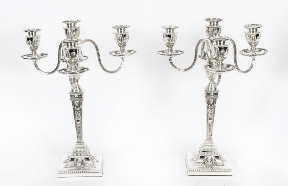 Antique Pair Victorian 4 Light Candelabra Elkington c.1865 19th C
