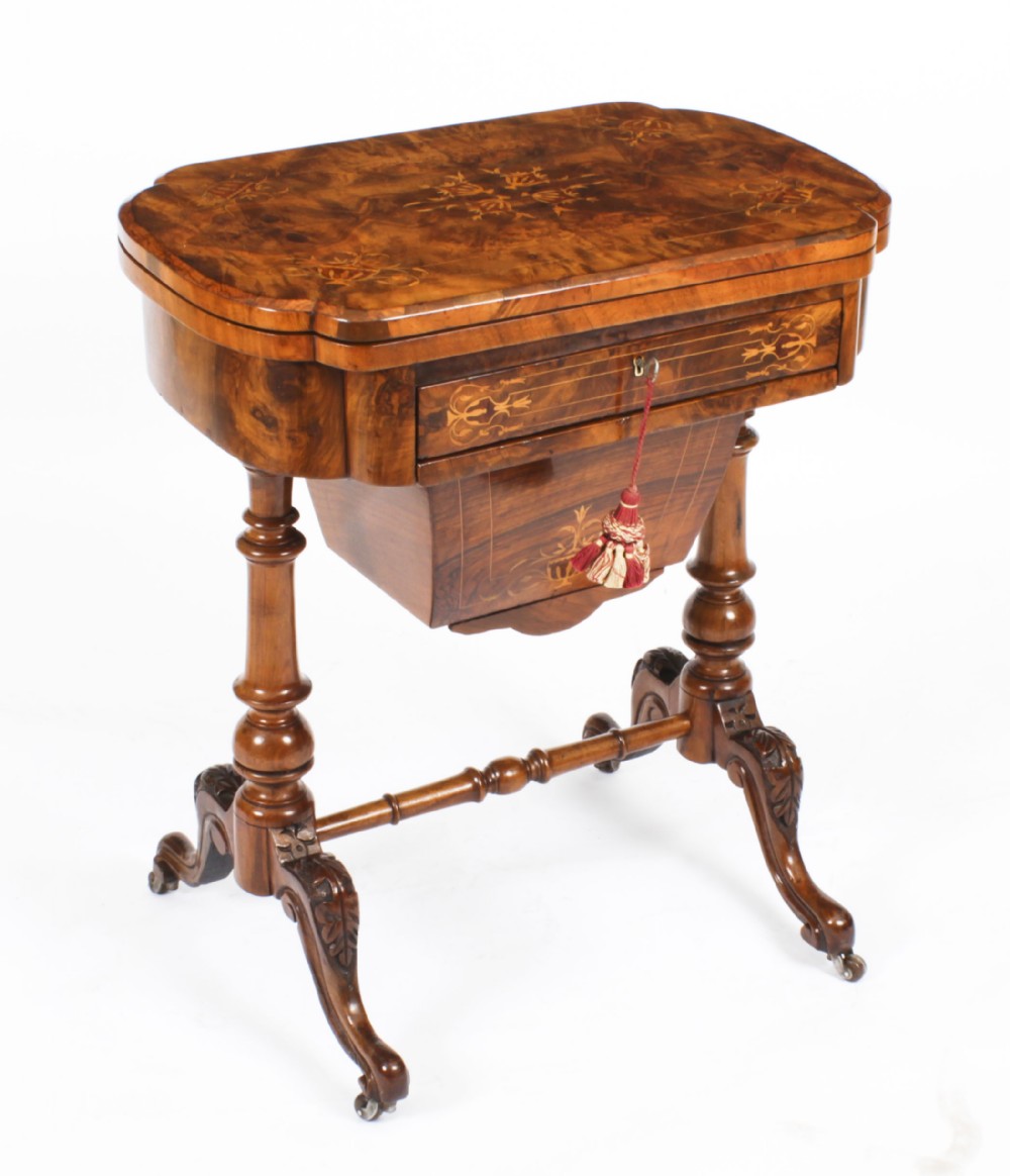 Antique Victorian Burr Walnut Games Work Table c.1870 19th C
