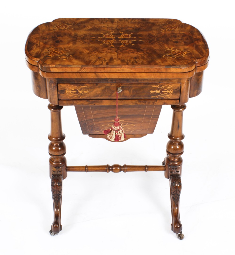 Antique Victorian Burr Walnut Games Work Table c.1870 19th C
 View II