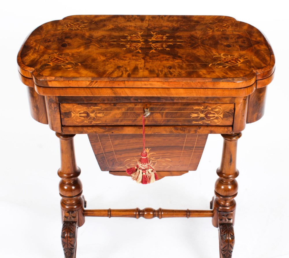 Antique Victorian Burr Walnut Games Work Table c.1870 19th C
 View VI