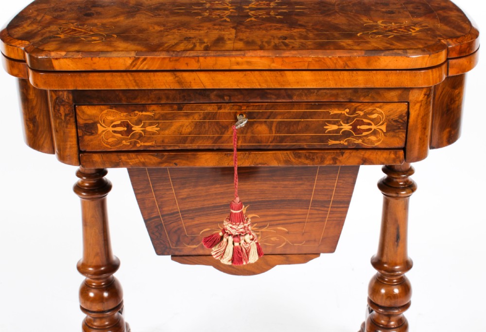 Antique Victorian Burr Walnut Games Work Table c.1870 19th C
 View VII
