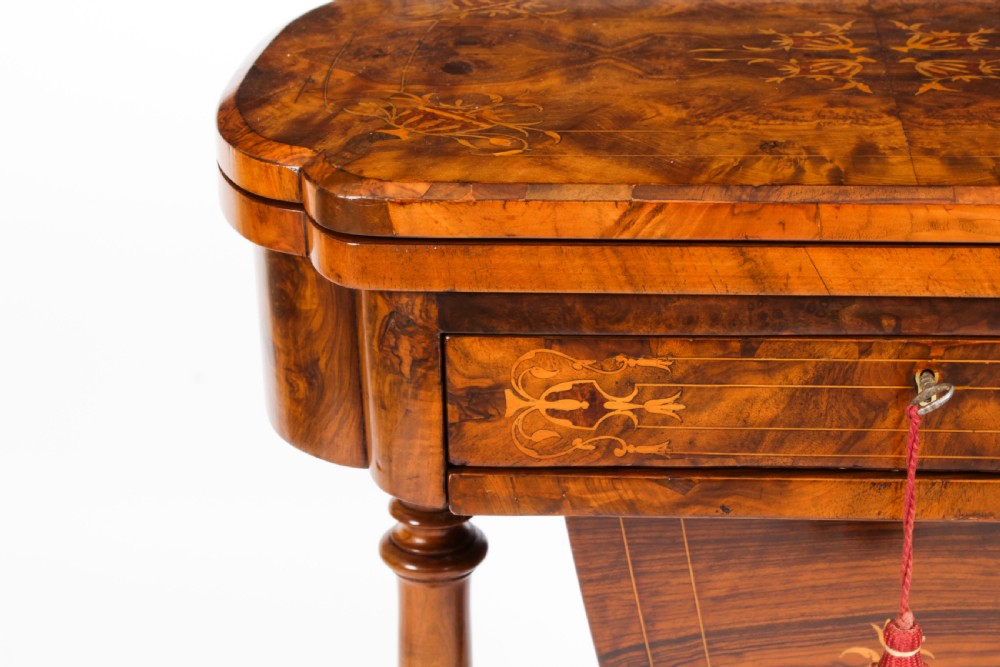 Antique Victorian Burr Walnut Games Work Table c.1870 19th C
 View IX