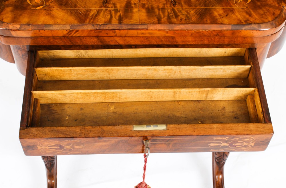 Antique Victorian Burr Walnut Games Work Table c.1870 19th C
 View XIV
