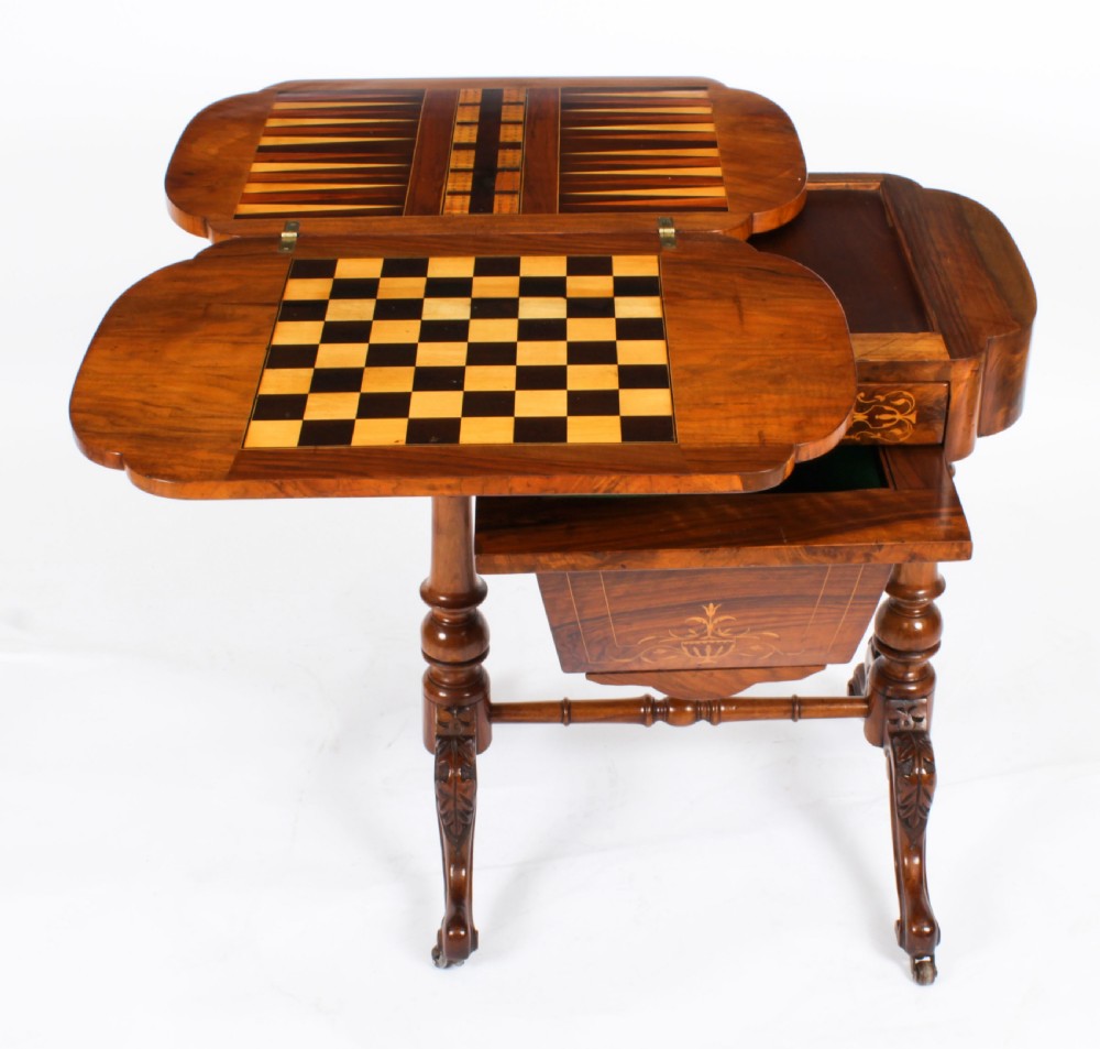 Antique Victorian Burr Walnut Games Work Table c.1870 19th C
 View XVII