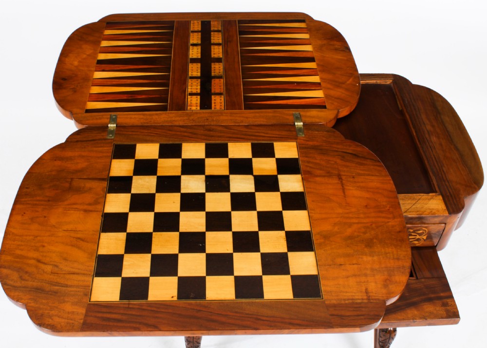 Antique Victorian Burr Walnut Games Work Table c.1870 19th C
 View XVIII