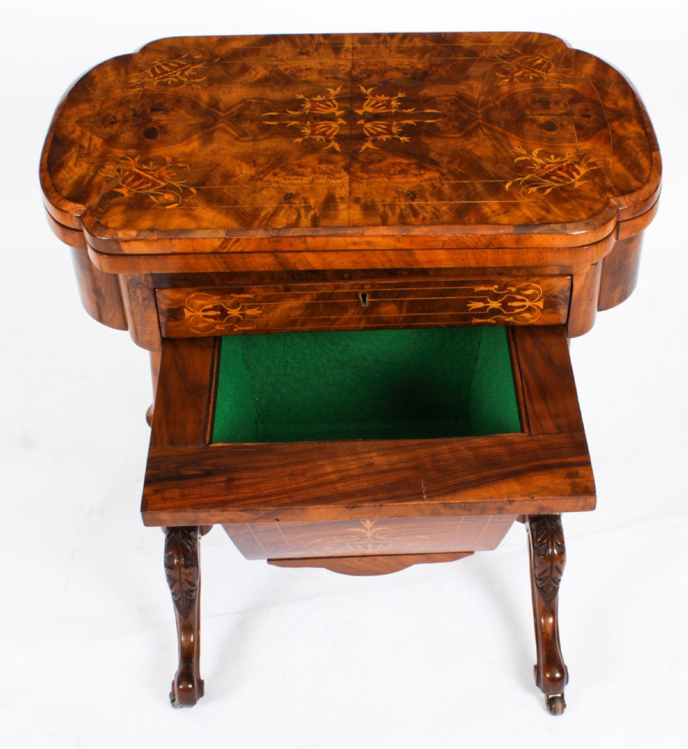 Antique Victorian Burr Walnut Games Work Table c.1870 19th C
 View XXII