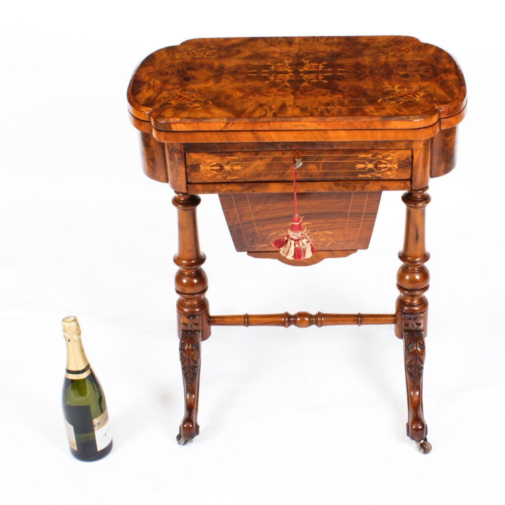 Antique Victorian Burr Walnut Games Work Table c.1870 19th C
 View XXVI