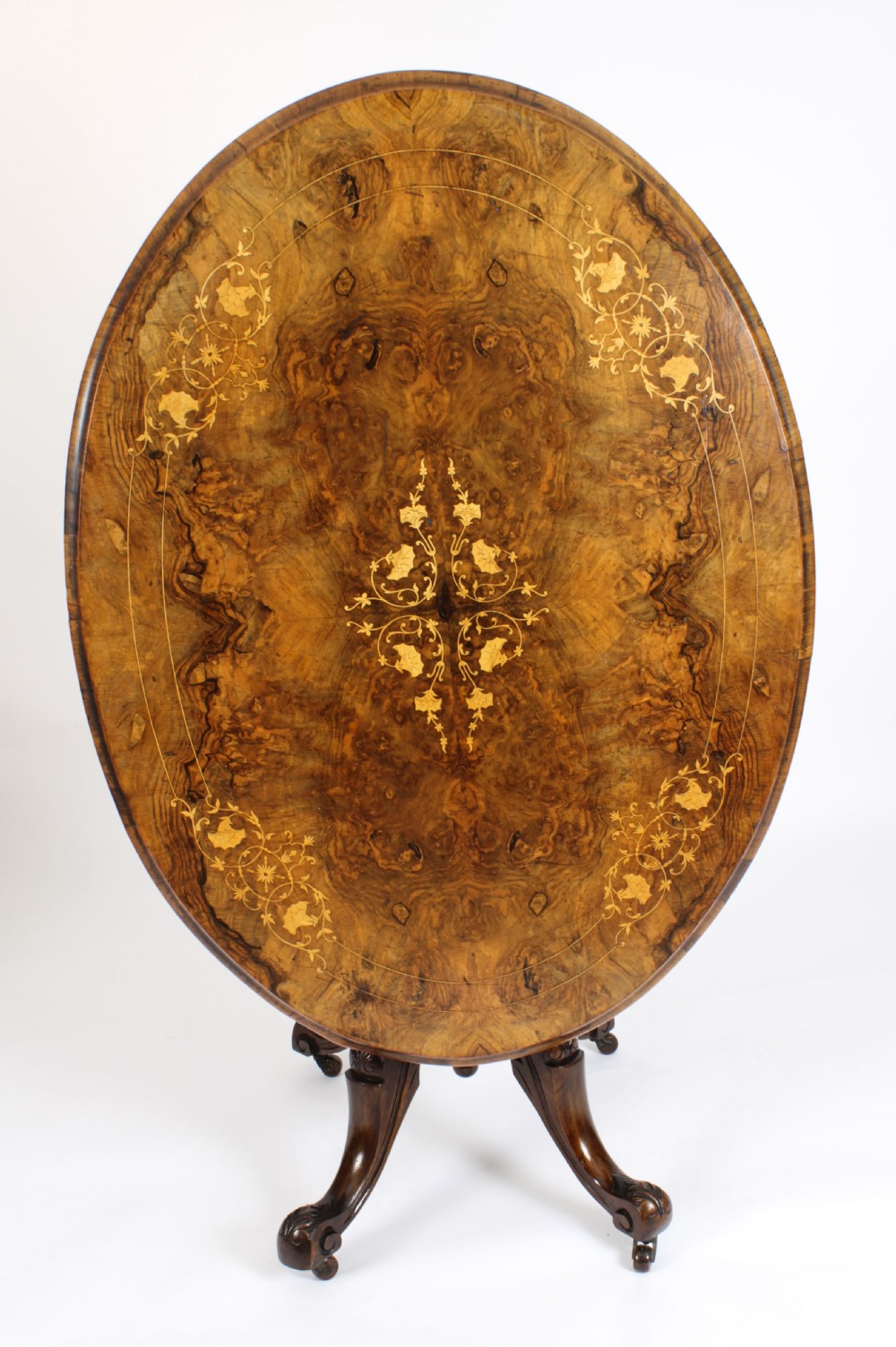 Antique Burr Walnut Oval Tilt Top Loo Table Circa 1860 19th Century
 View III