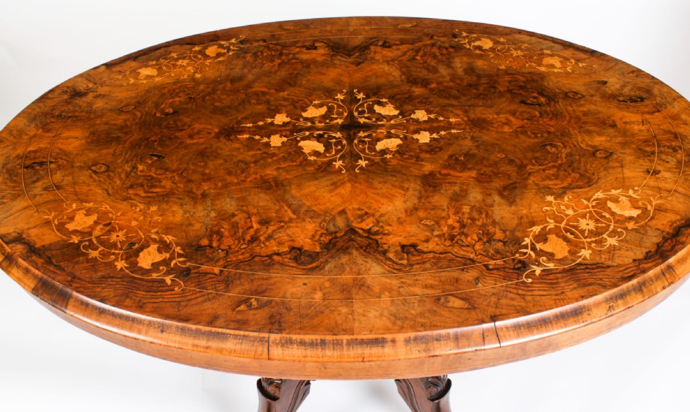 Antique Burr Walnut Oval Tilt Top Loo Table Circa 1860 19th Century
 View IV