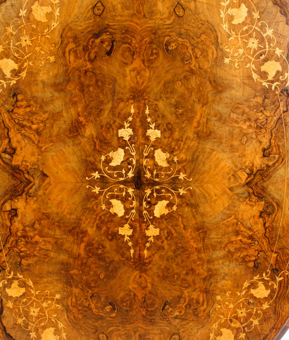 Antique Burr Walnut Oval Tilt Top Loo Table Circa 1860 19th Century
 View V