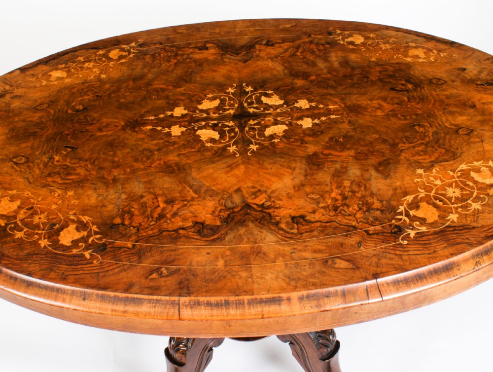 Antique Burr Walnut Oval Tilt Top Loo Table Circa 1860 19th Century
 View VI