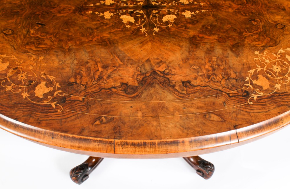 Antique Burr Walnut Oval Tilt Top Loo Table Circa 1860 19th Century
 View VIII