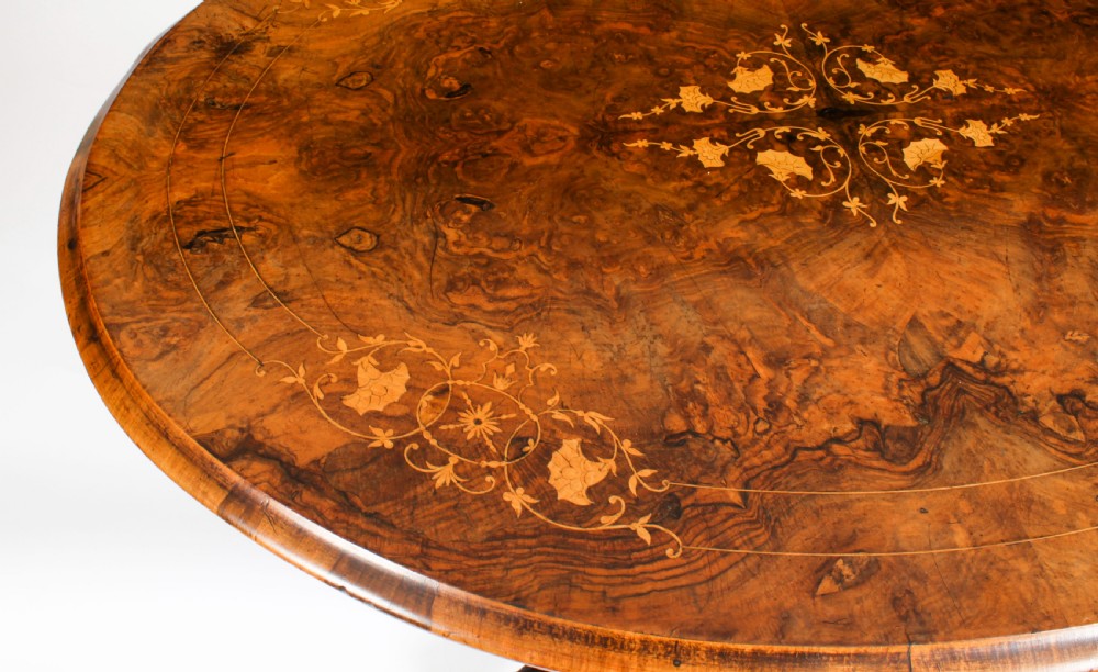 Antique Burr Walnut Oval Tilt Top Loo Table Circa 1860 19th Century
 View IX