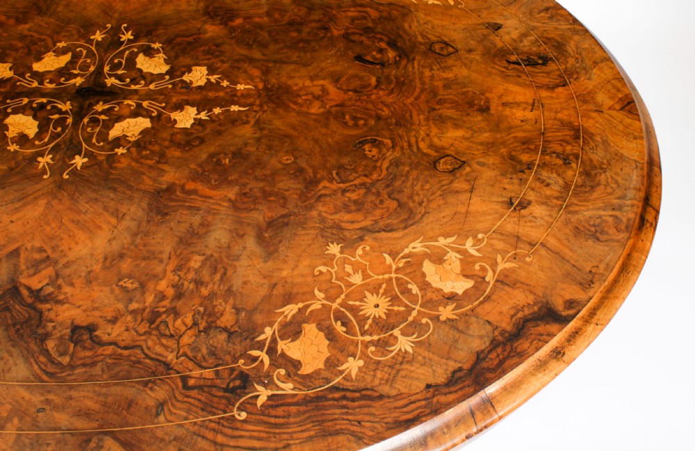 Antique Burr Walnut Oval Tilt Top Loo Table Circa 1860 19th Century
 View X