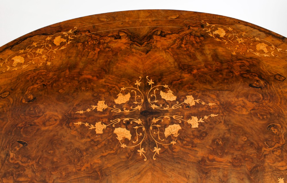 Antique Burr Walnut Oval Tilt Top Loo Table Circa 1860 19th Century
 View XI