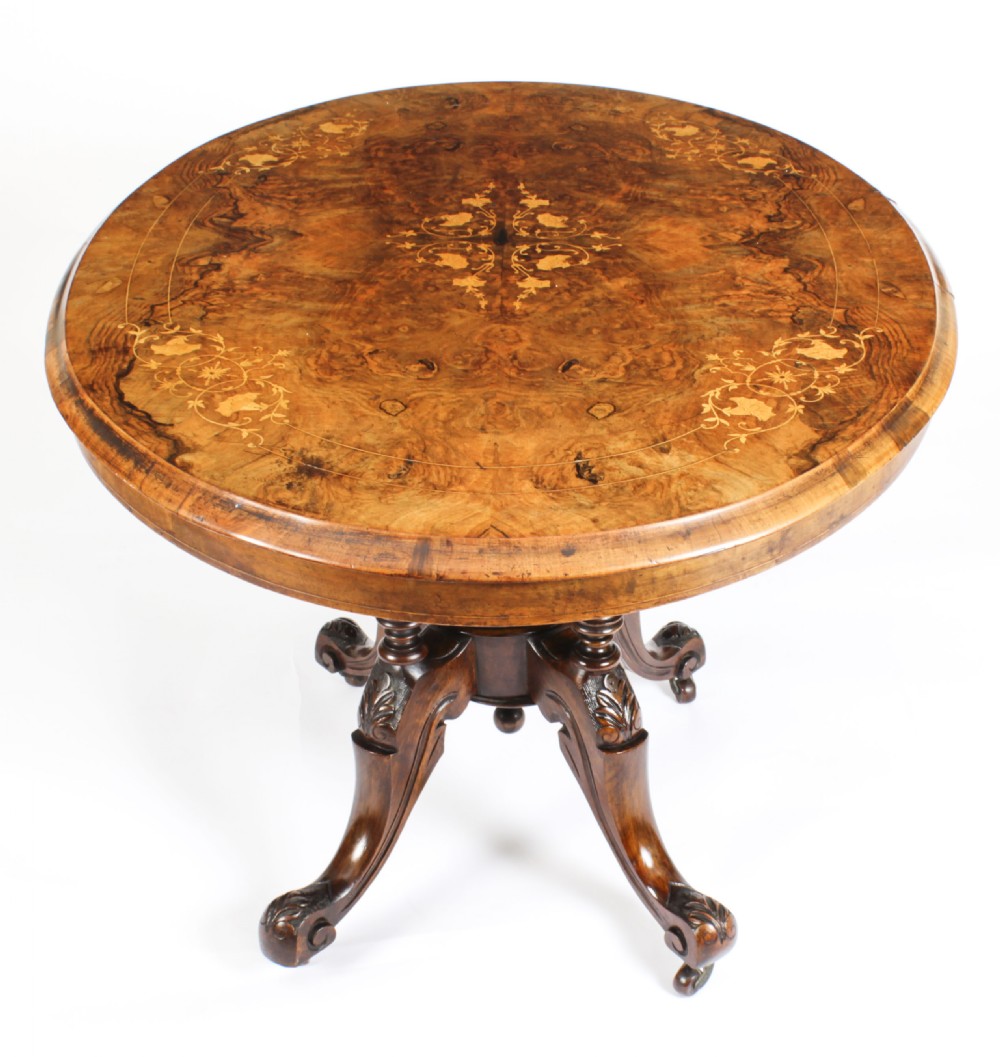 Antique Burr Walnut Oval Tilt Top Loo Table Circa 1860 19th Century
 View XII