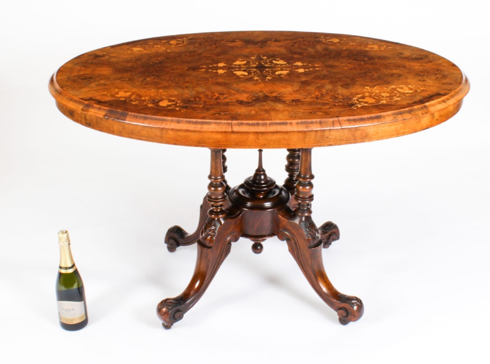 Antique Burr Walnut Oval Tilt Top Loo Table Circa 1860 19th Century
 View XXI
