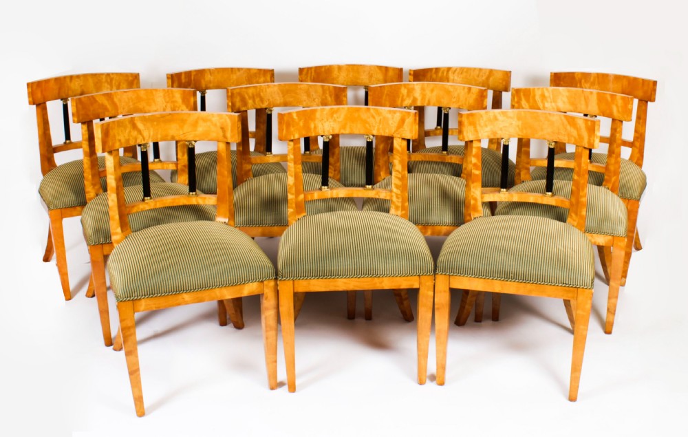 Antique Set 12 Swedish Biedermeier Birch Dining Chairs 19th C
 View XIX