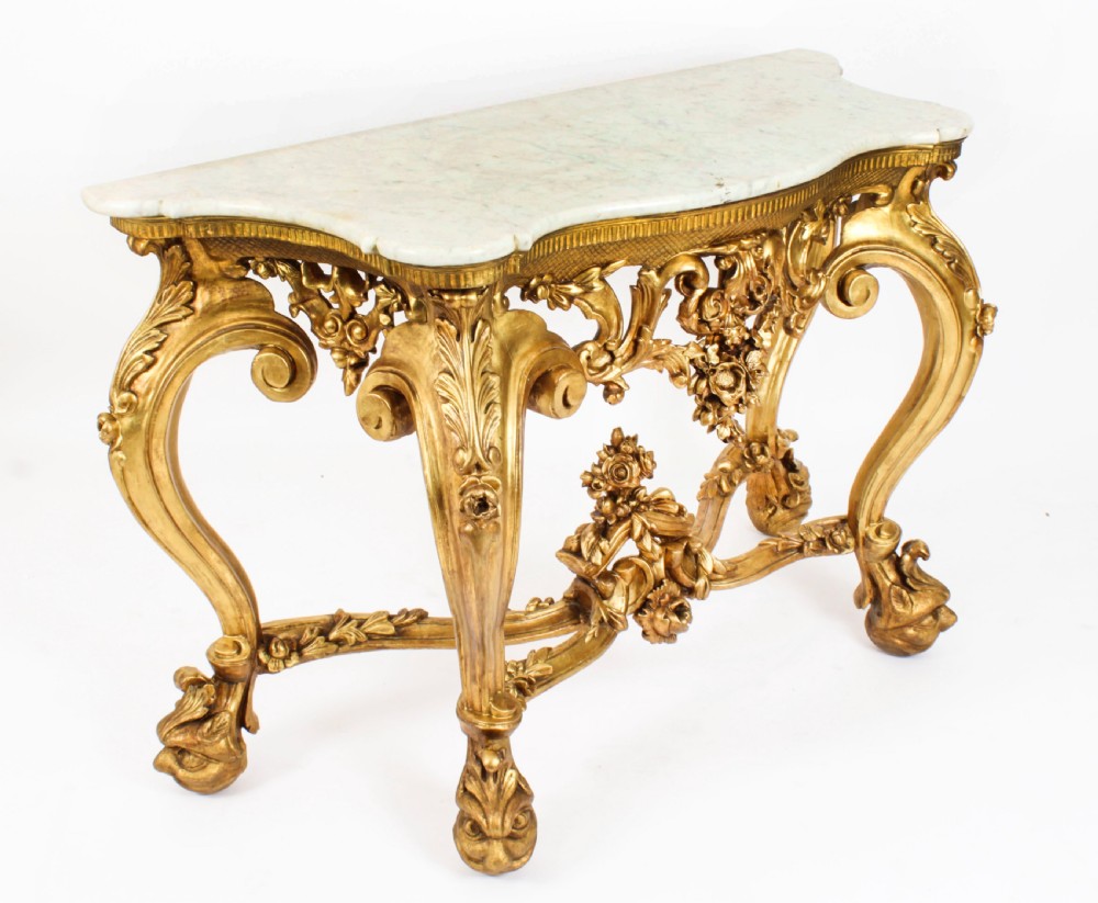 Antique Italian Rococo Revival Carved Giltwood Console & Mirror Circa 1860
 View XI