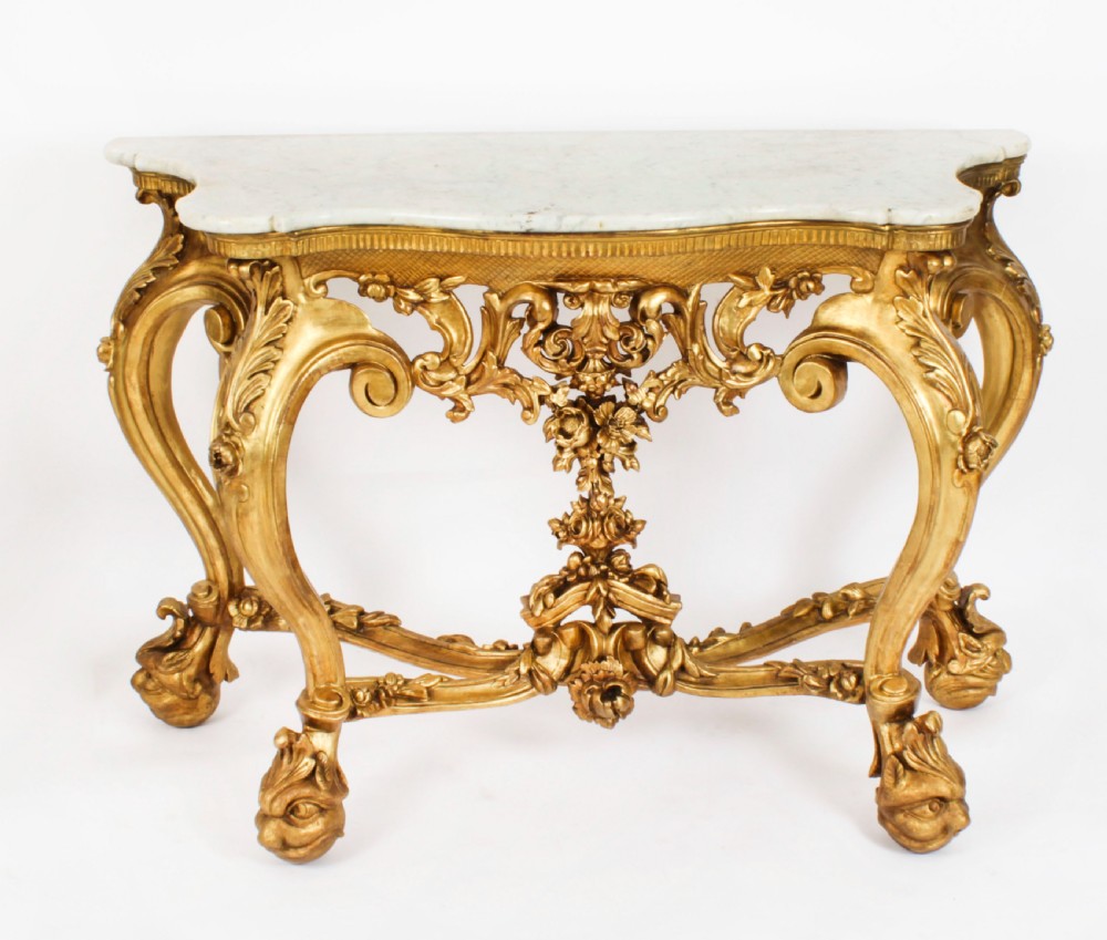 Antique Italian Rococo Revival Carved Giltwood Console & Mirror Circa 1860
 View XII