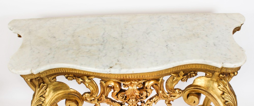 Antique Italian Rococo Revival Carved Giltwood Console & Mirror Circa 1860
 View XIII