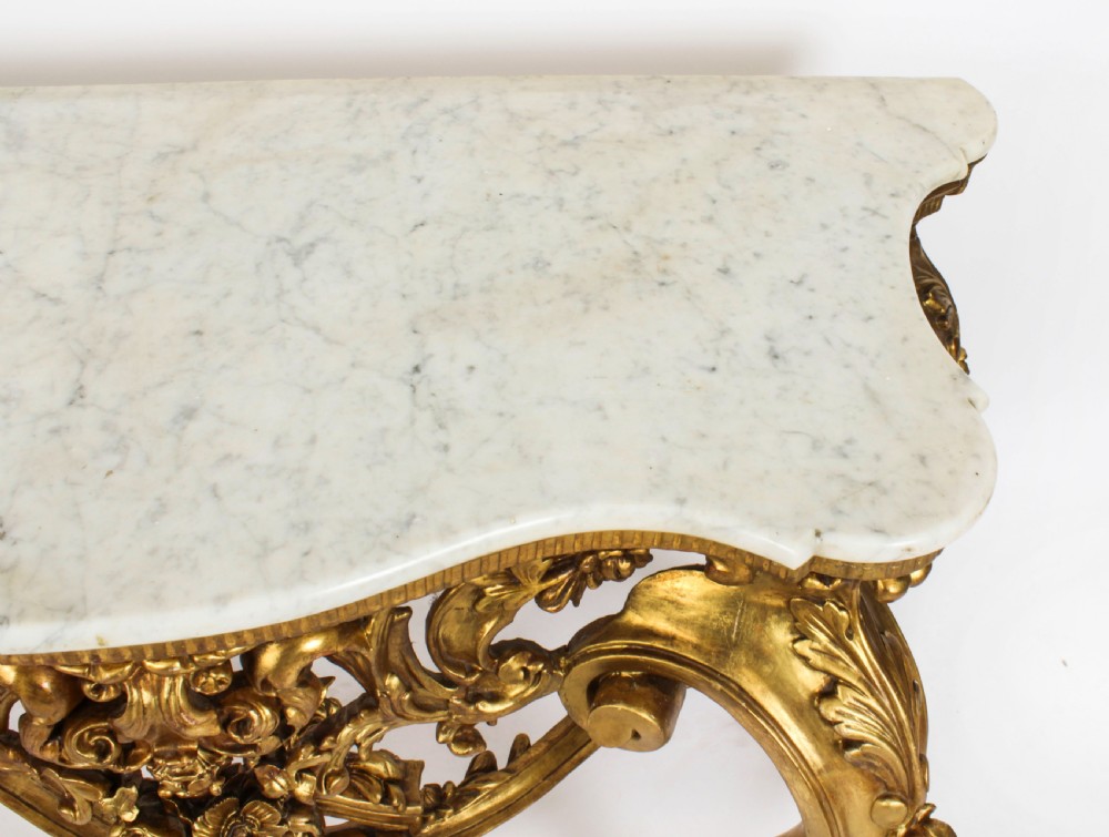 Antique Italian Rococo Revival Carved Giltwood Console & Mirror Circa 1860
 View XVII