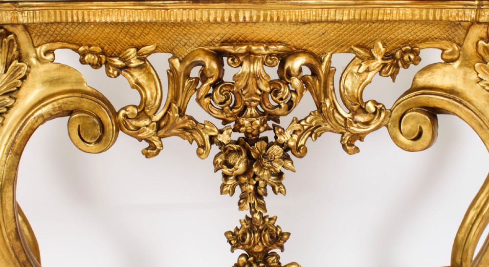 Antique Italian Rococo Revival Carved Giltwood Console & Mirror Circa 1860
 View XVIII
