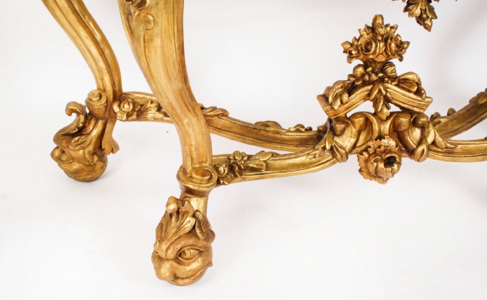 Antique Italian Rococo Revival Carved Giltwood Console & Mirror Circa 1860
 View XX