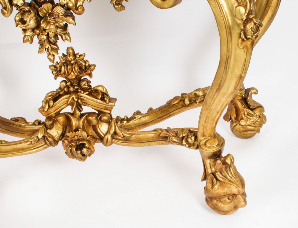 Antique Italian Rococo Revival Carved Giltwood Console & Mirror Circa 1860
 View XXI