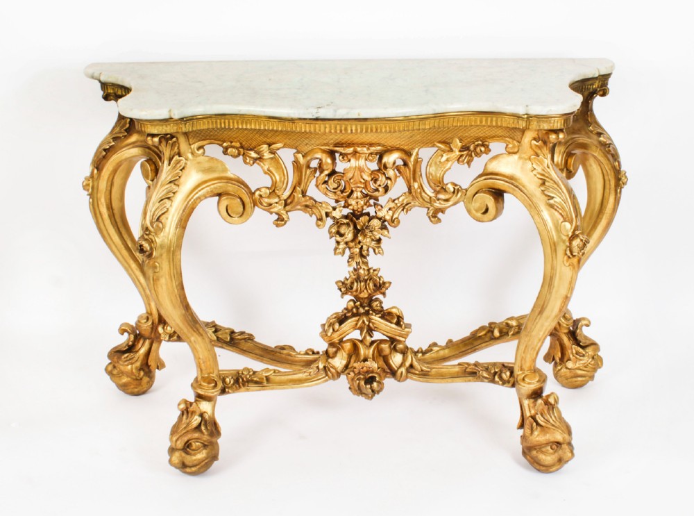 Antique Italian Rococo Revival Carved Giltwood Console & Mirror Circa 1860
 View XXV