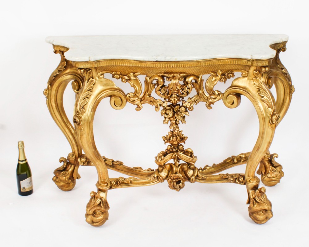 Antique Italian Rococo Revival Carved Giltwood Console & Mirror Circa 1860
 View XXVI