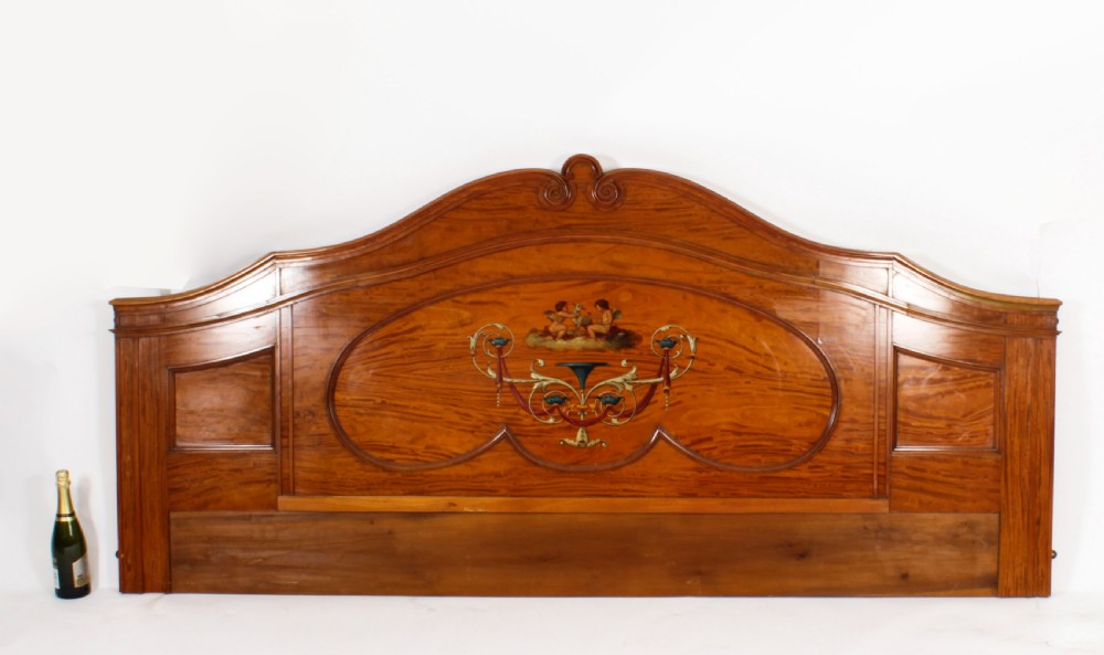 Antique 11 ft wide Sheraton Revival Satinwood Bed Headboard 19th Century
 View XI