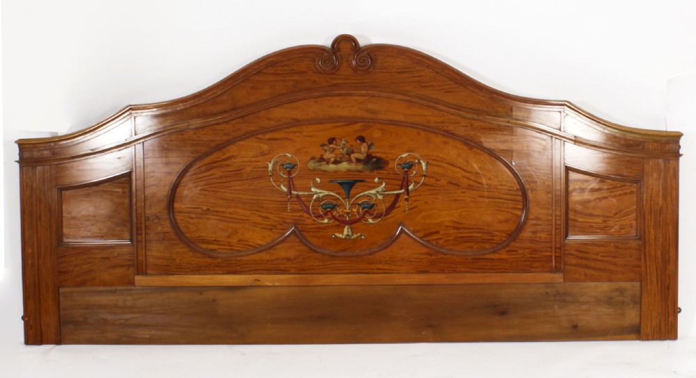 Antique 11 ft wide Sheraton Revival Satinwood Bed Headboard 19th Century
 View XIII