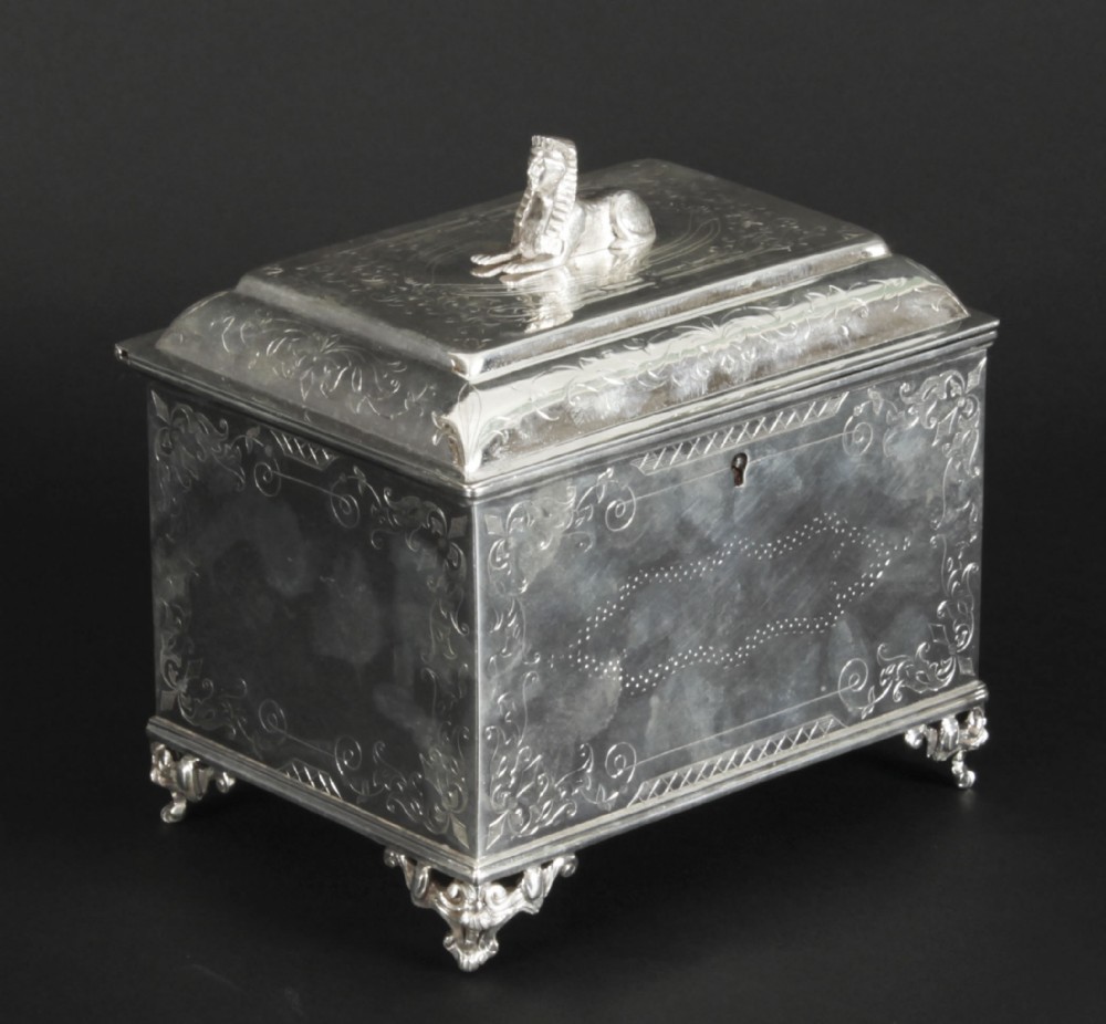 Antique Silver Plated Empire Revival Tea Caddy 19th Century
