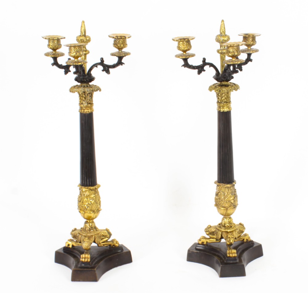 Antique Pair Louis Revival Ormolu & Bronze Candelabra 19th Century
