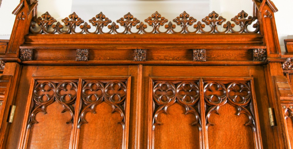 Antique Gothic Revival Oak Breakfront Wardrobe Thomas King C1840 19th C
 View II